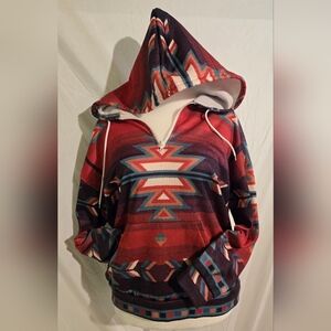 Aztec-Patterned Hoodie With Zipper